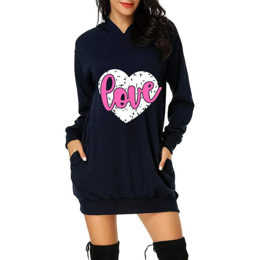 Valentine's Day Dress Autumn and Winter Hooded Printed Sweater Dress Women's Clothing
