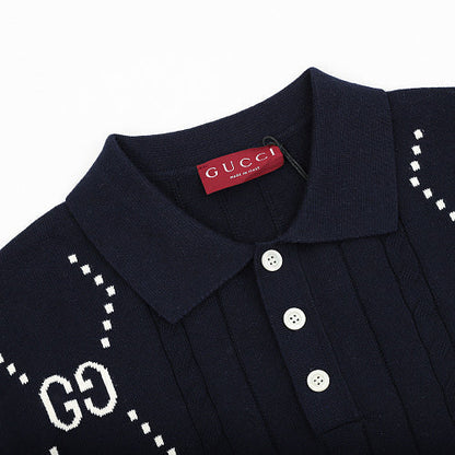Gucci Double G GG Intarsia Cotton Knit Polo Sweater 2026