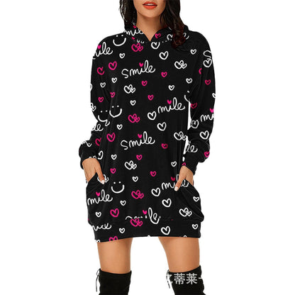 Valentine's Day Dress Hooded Long Sleeve Printed Skirt