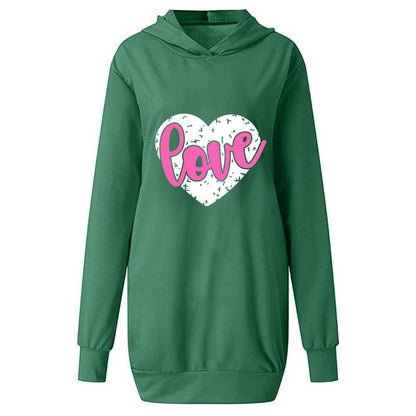 Valentine's Day Dress Autumn and Winter Hooded Printed Sweater Dress Women's Clothing