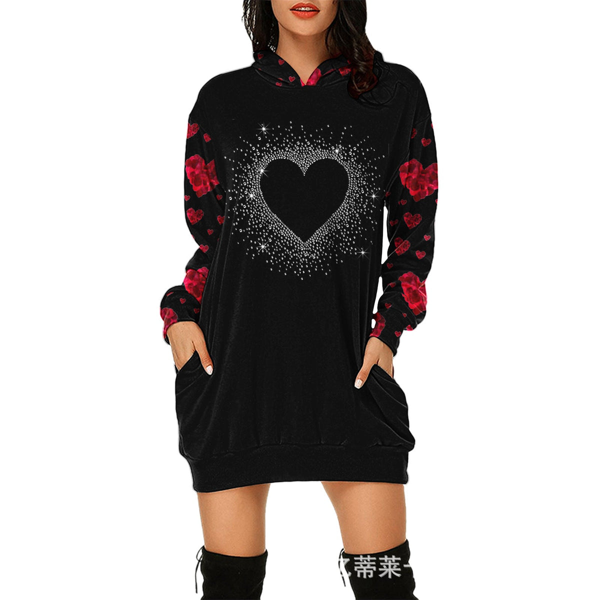 Valentine's Day Dress Hooded Long Sleeve Printed Skirt
