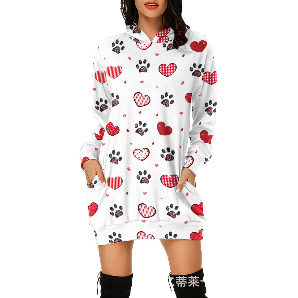 Valentine's Day Dress Hooded Long Sleeve Printed Skirt