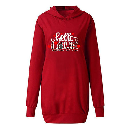 Valentine's Day Dress Autumn and Winter Hooded Printed Sweater Dress Women's Clothing