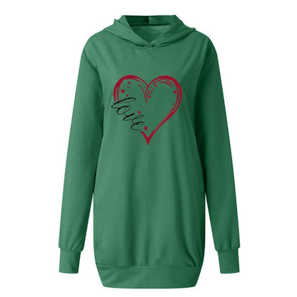 Valentine's Day Dress Autumn and Winter Hooded Printed Sweater Dress Women's Clothing