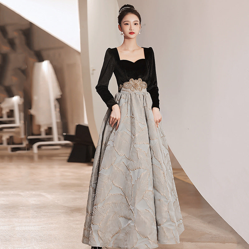 Valentine's Day Dress Evening Dress Women's Black Velvet Dress