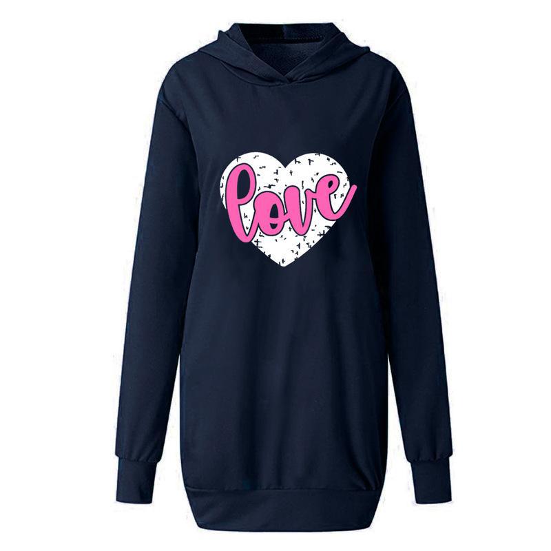 Valentine's Day Dress Autumn and Winter Hooded Printed Sweater Dress Women's Clothing