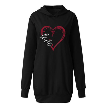 Valentine's Day Dress Autumn and Winter Hooded Printed Sweater Dress Women's Clothing