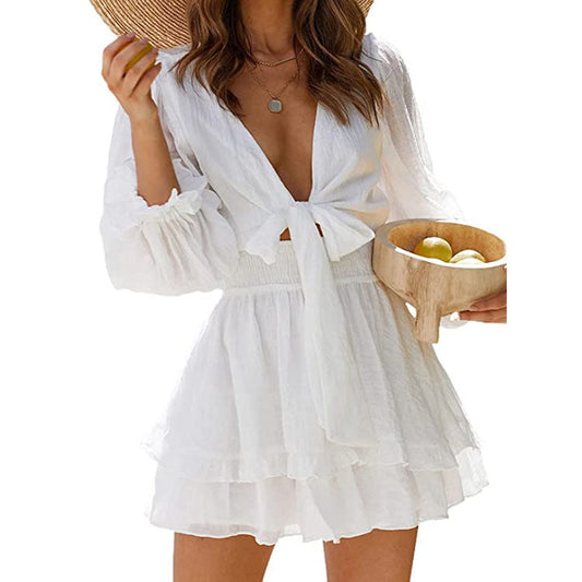 Valentine's Day Dress Autumn Long Sleeve Ruffled Solid Color Dress for Women